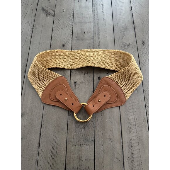 B-Low The Belt Willa Woven Straw & Leather Belt Cuoio & Gold Size XS - Picture 3 of 5
